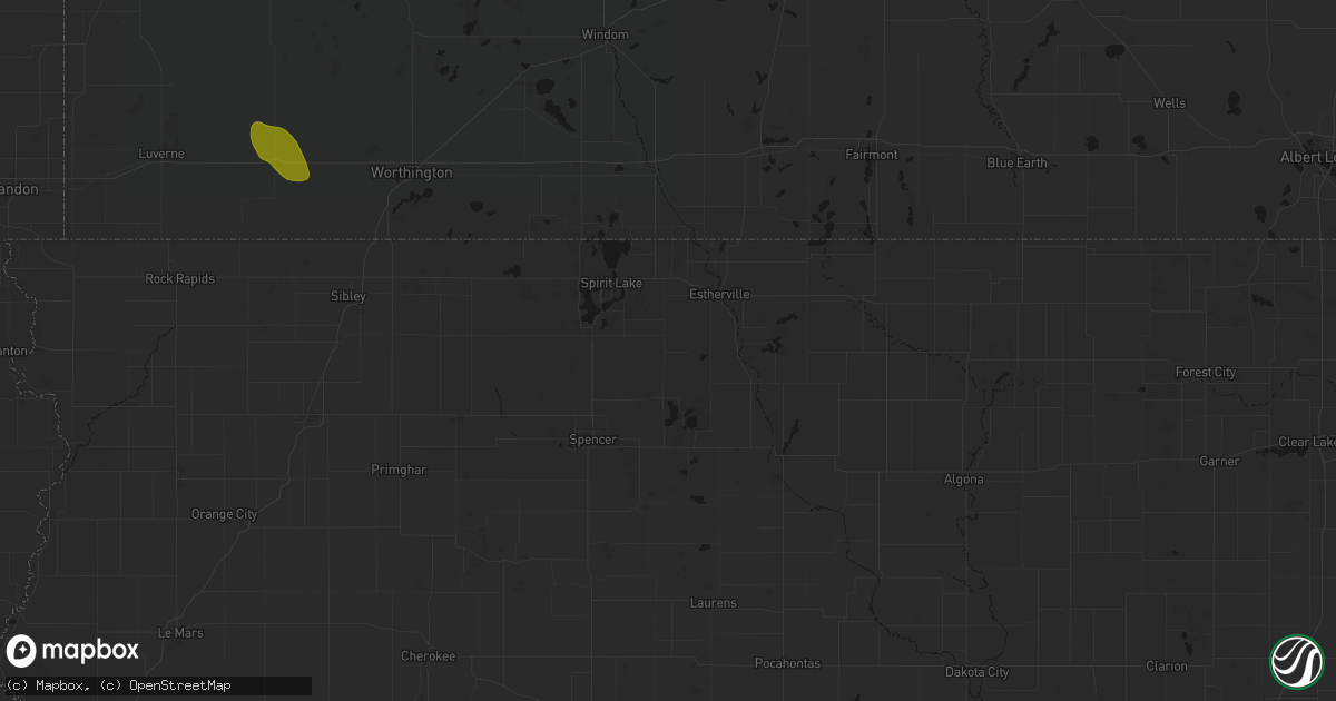 Hail map in Terril, IA on August 18, 2026