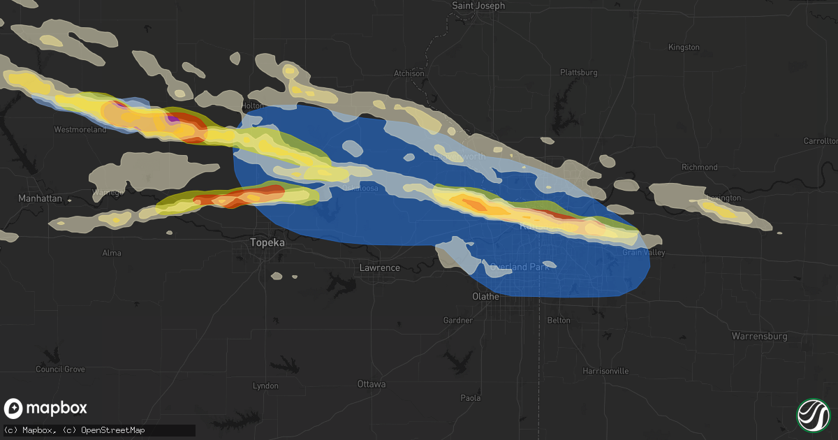 Hail map in Tonganoxie, KS on August 18, 2026