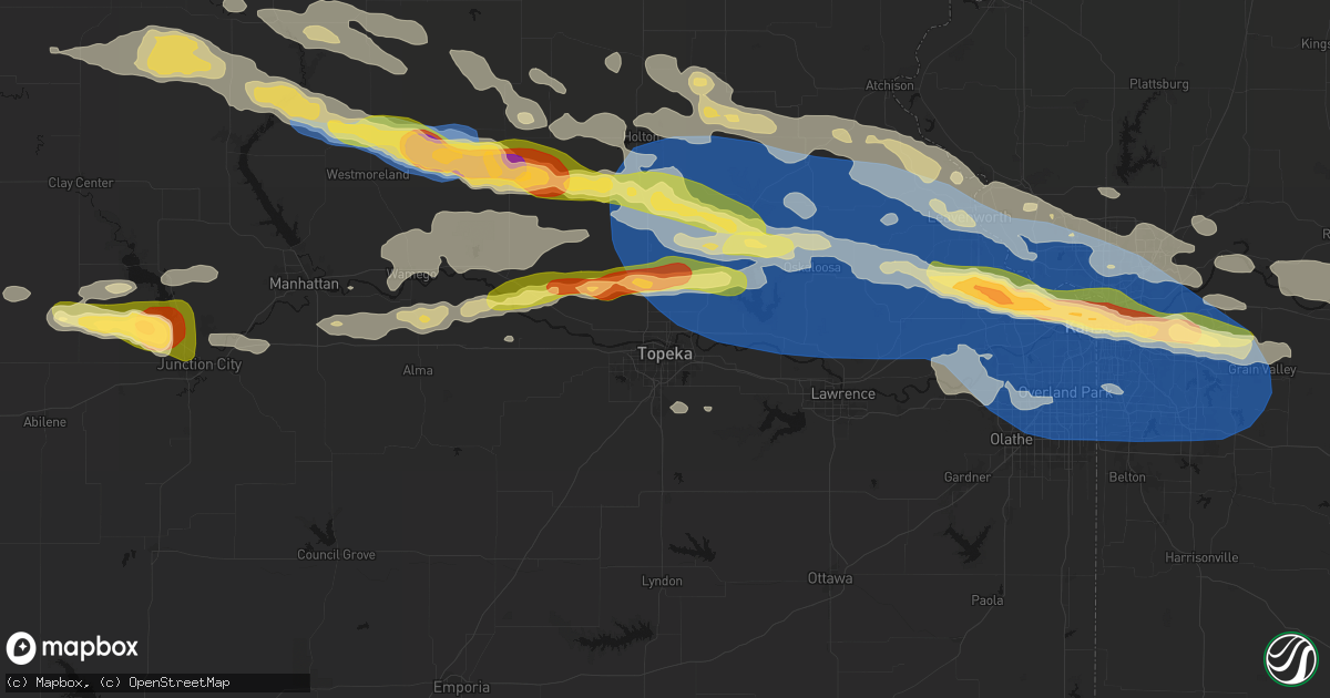 Hail map in Topeka, KS on August 18, 2026