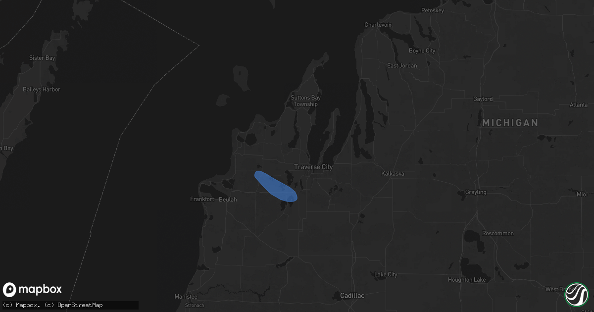 Hail map in Traverse City, MI on August 18, 2026