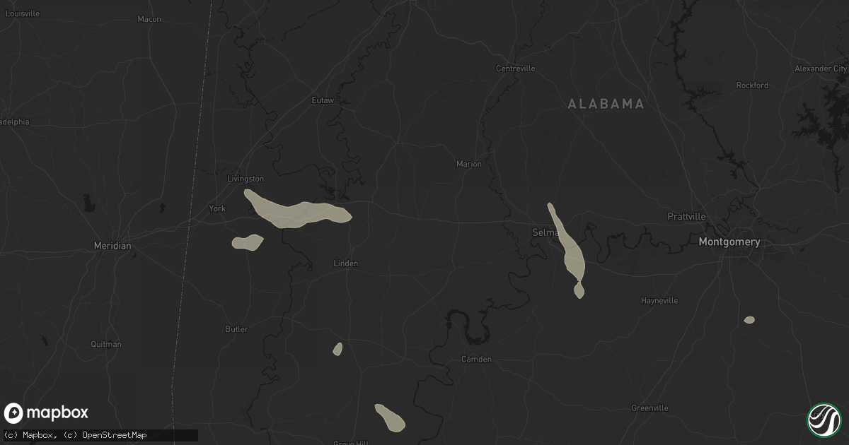 Hail map in Uniontown, AL on August 18, 2026
