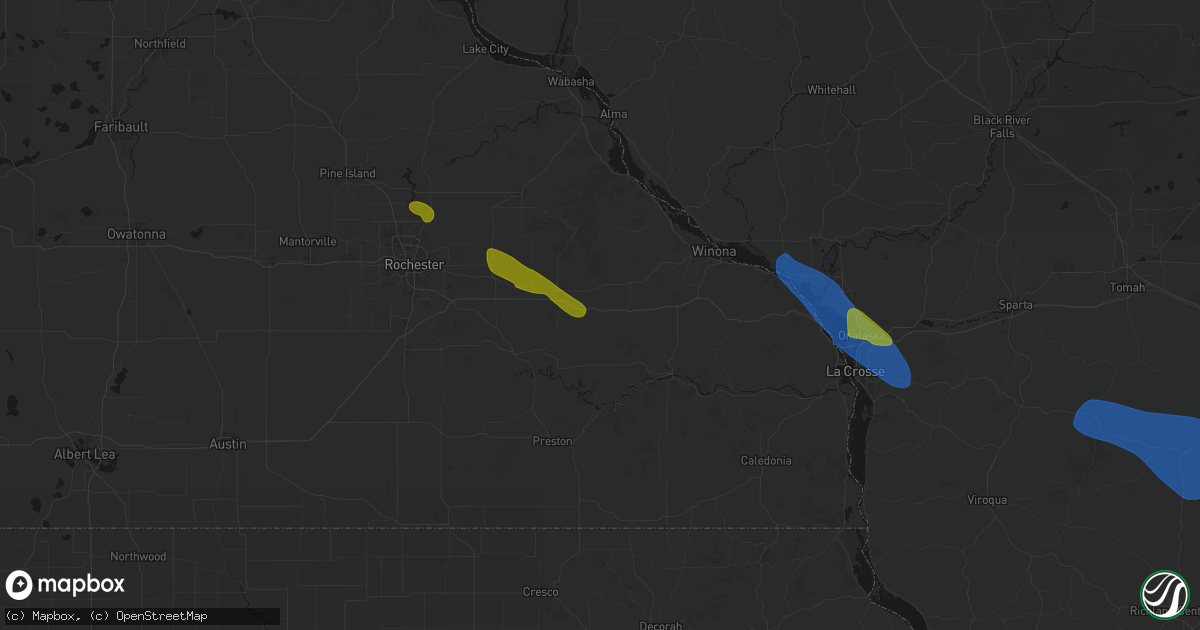 Hail map in Utica, MN on August 18, 2026