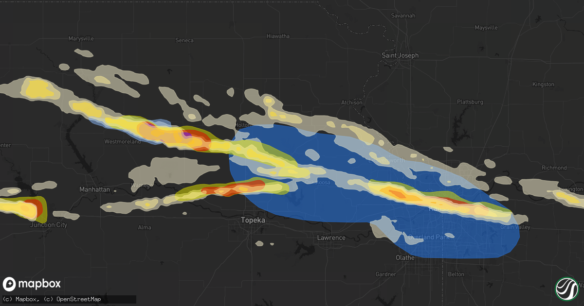 Hail map in Valley Falls, KS on August 18, 2026