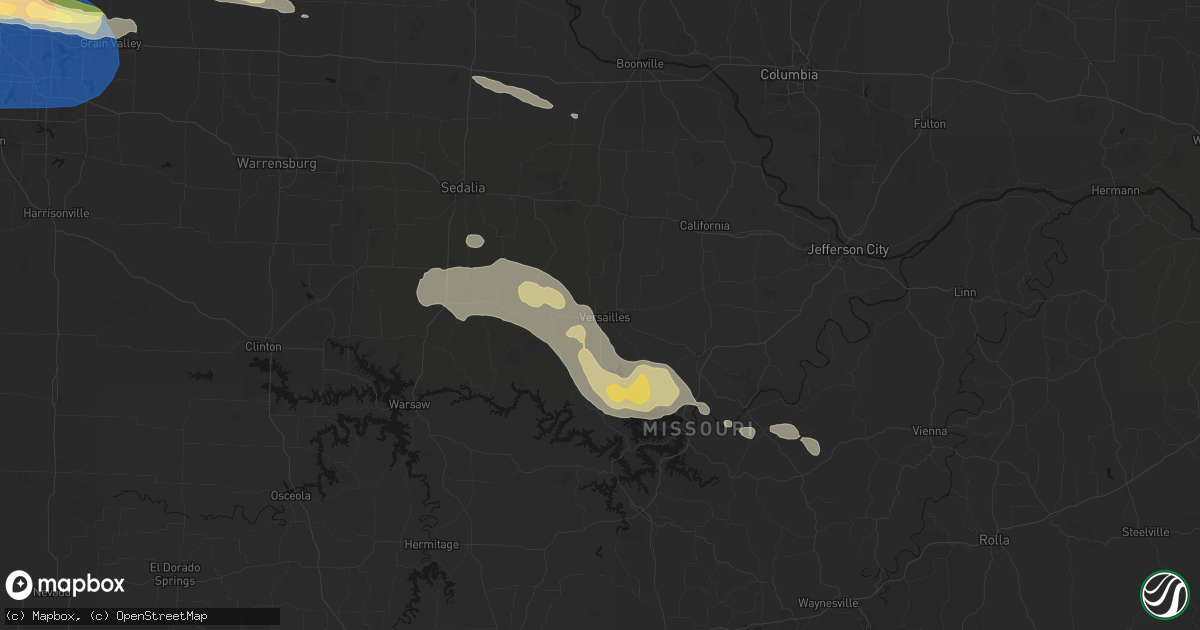 Hail map in Versailles, MO on August 18, 2026