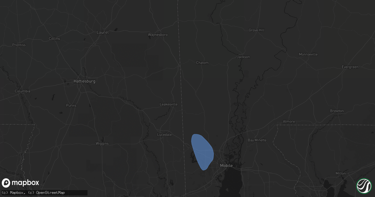 Hail map in Vinegar Bend, AL on August 18, 2026