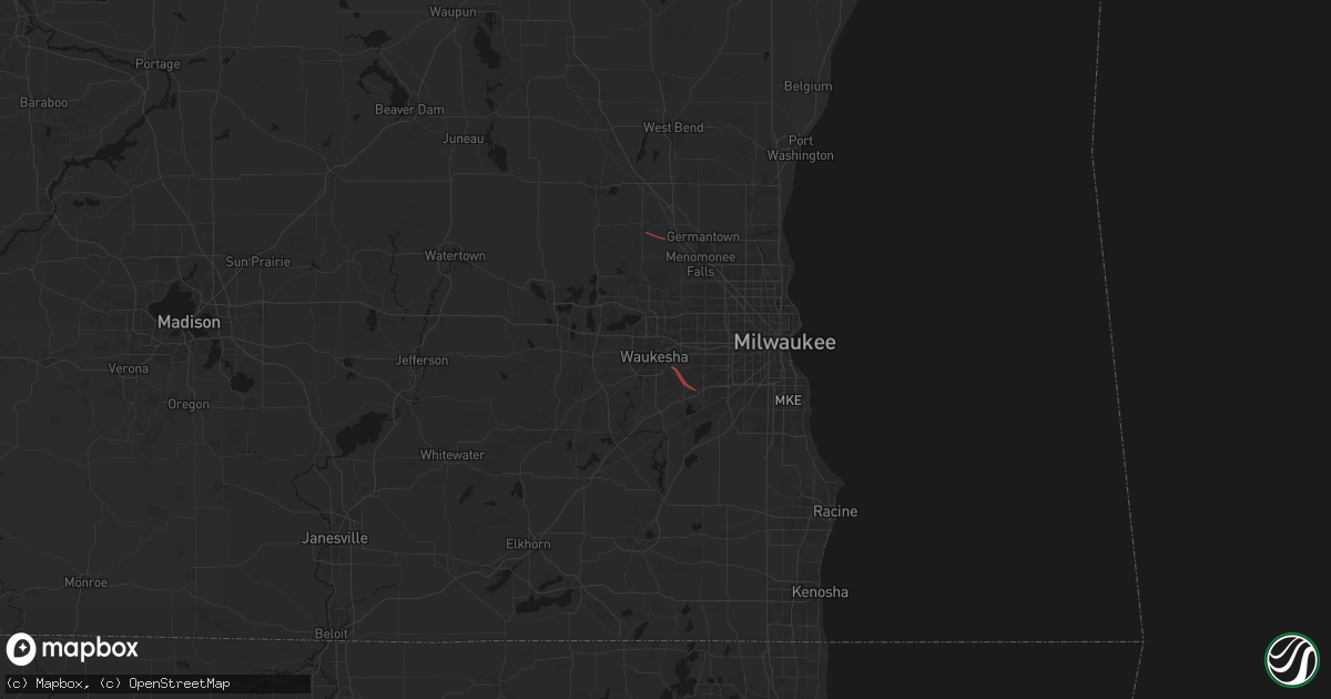 Hail map in Waukesha, WI on August 18, 2026