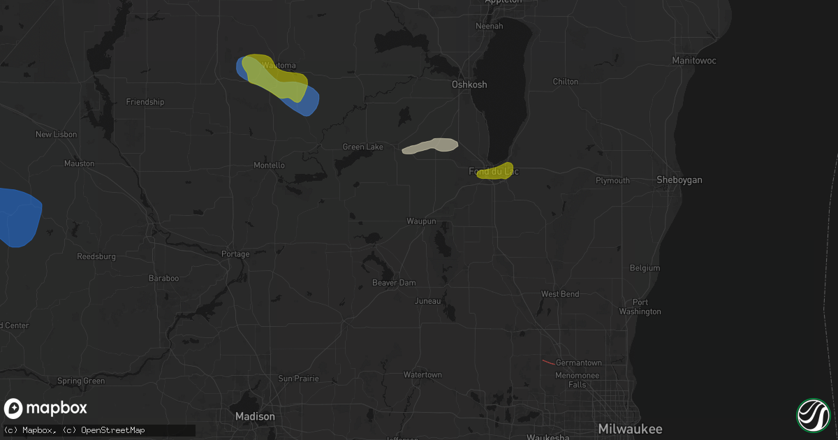 Hail map in Waupun, WI on August 18, 2026