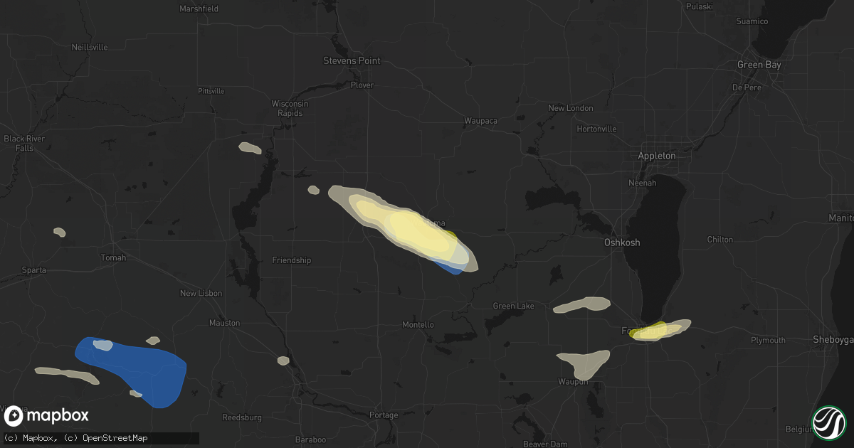 Hail map in Wautoma, WI on August 18, 2026
