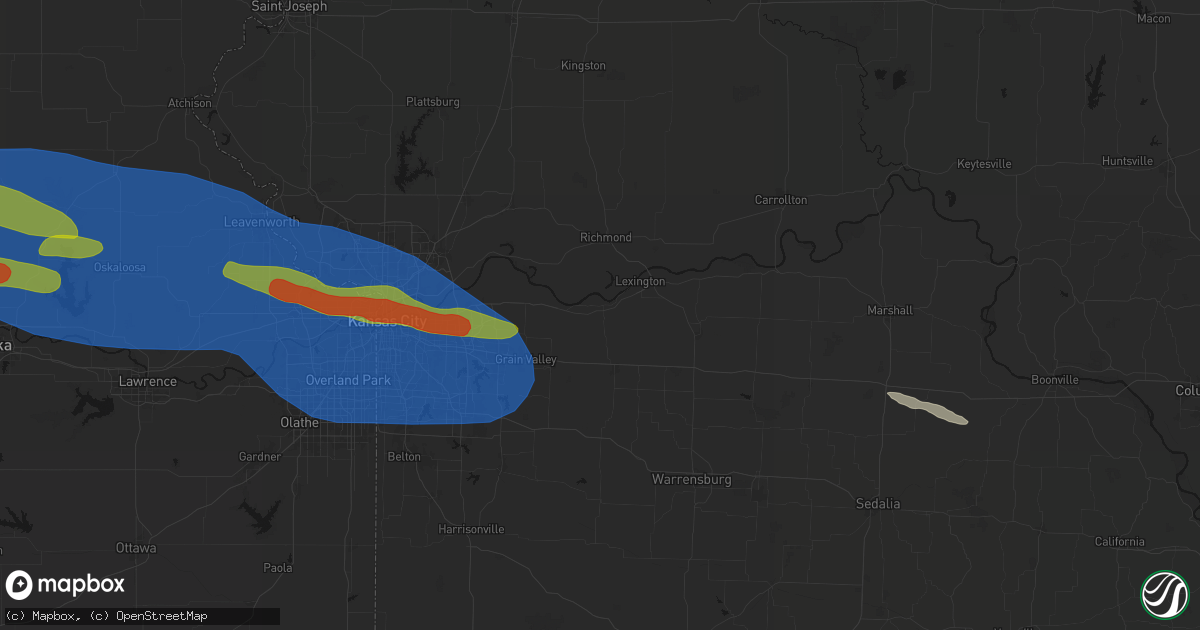 Hail map in Wellington, MO on August 18, 2026