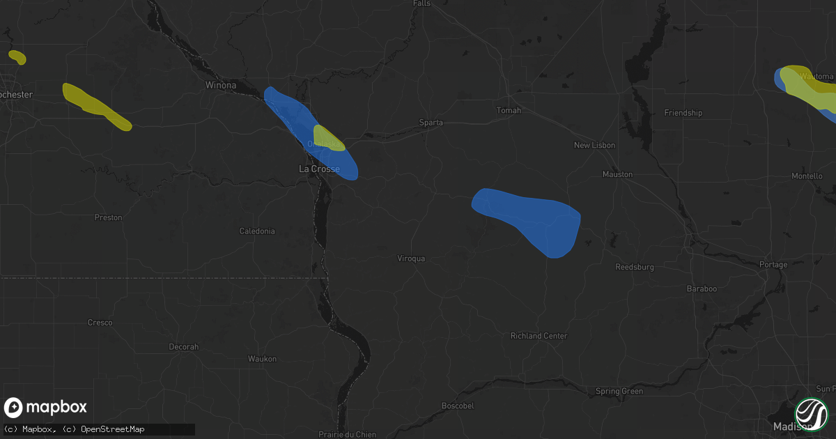 Hail map in Westby, WI on August 18, 2026