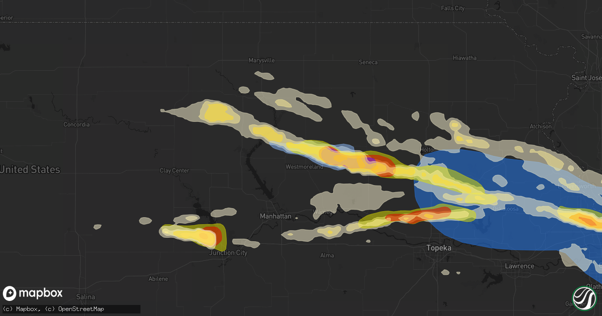 Hail map in Westmoreland, KS on August 18, 2026