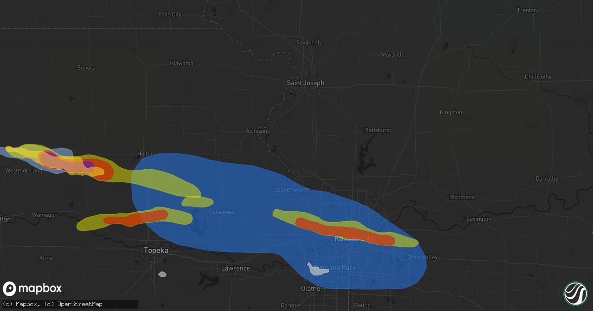 Hail map in Weston, MO on August 18, 2026