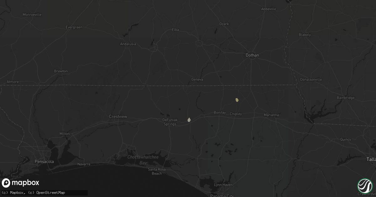 Hail map in Westville, FL on August 18, 2026