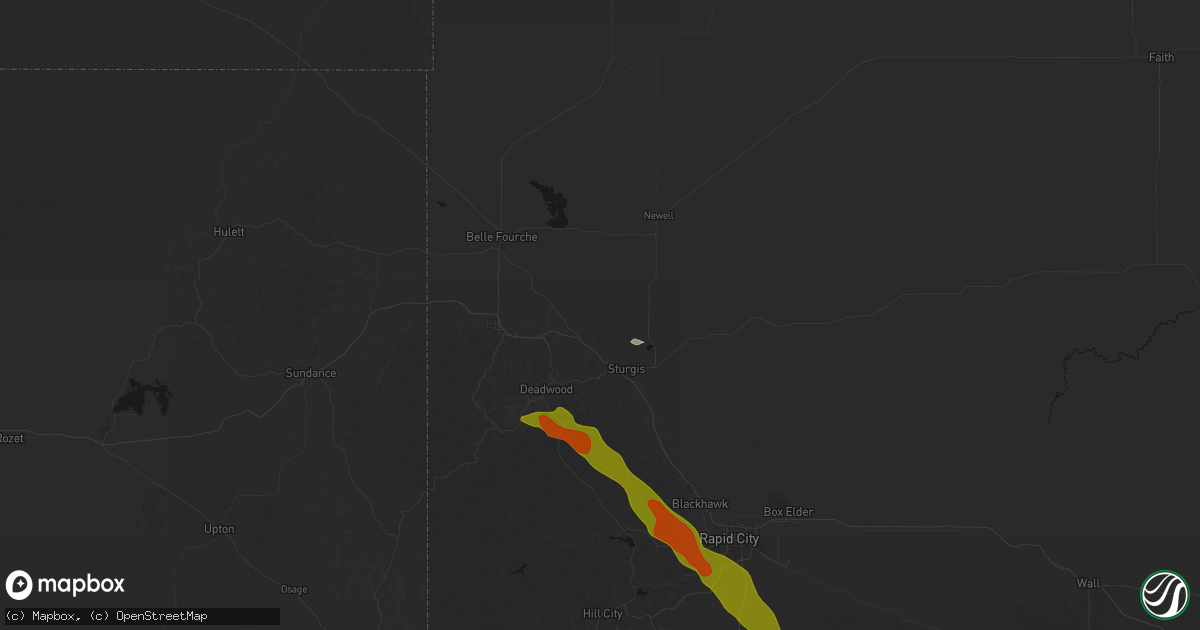 Hail map in Whitewood, SD on August 18, 2026
