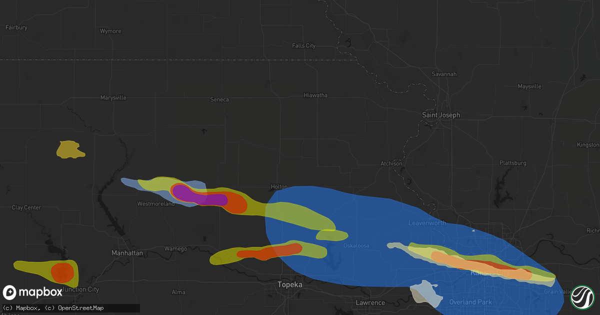 Hail map in Whiting, KS on August 18, 2026