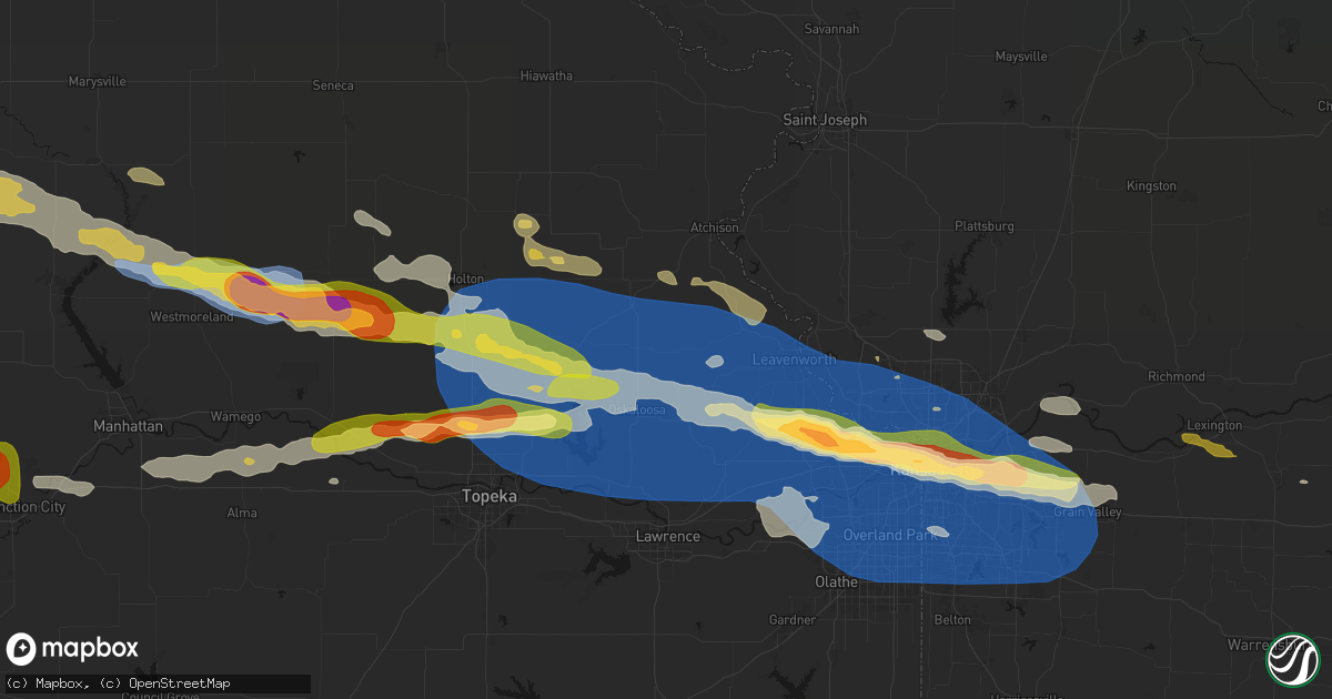 Hail map in Winchester, KS on August 18, 2026