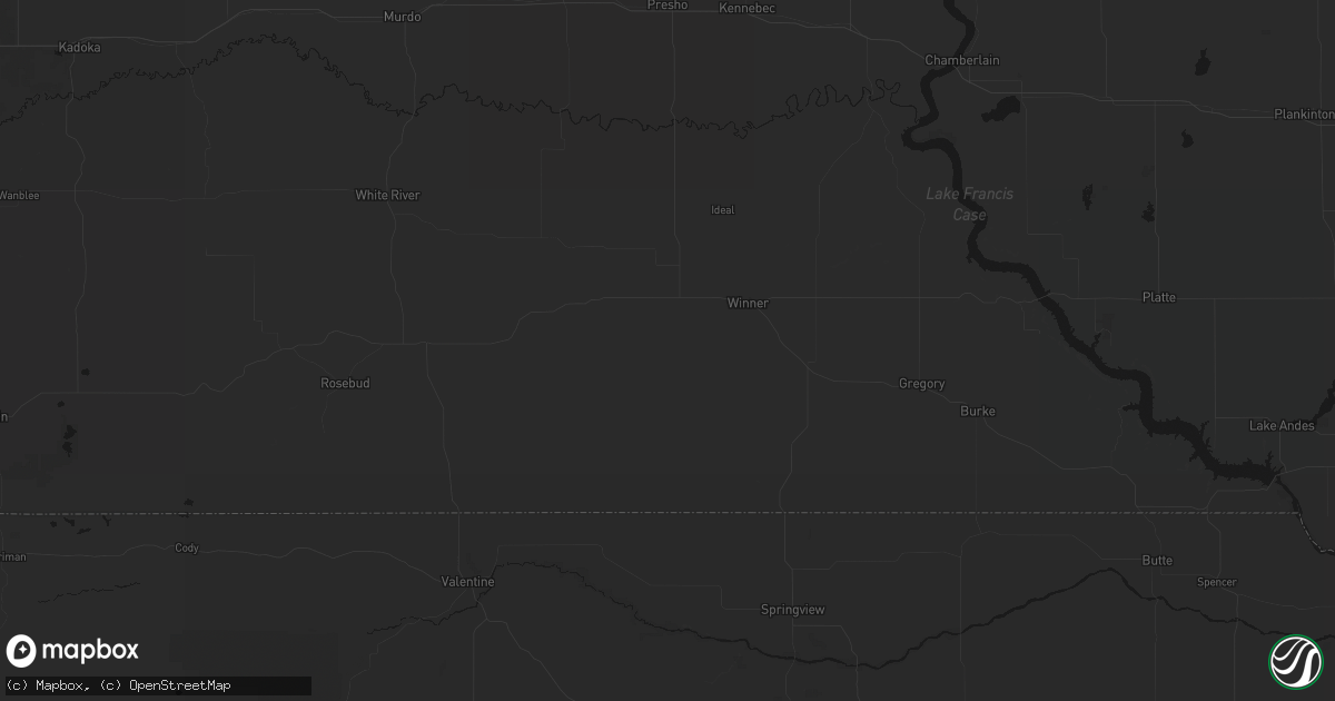 Hail map in Winner, SD on August 18, 2026