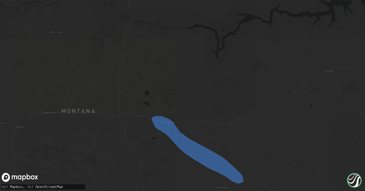 Hail map in Winnett, MT on August 18, 2026
