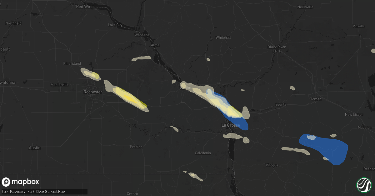 Hail map in Winona, MN on August 18, 2026