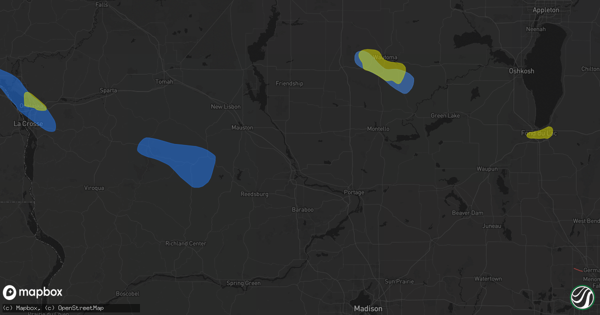 Hail map in Wisconsin Dells, WI on August 18, 2026