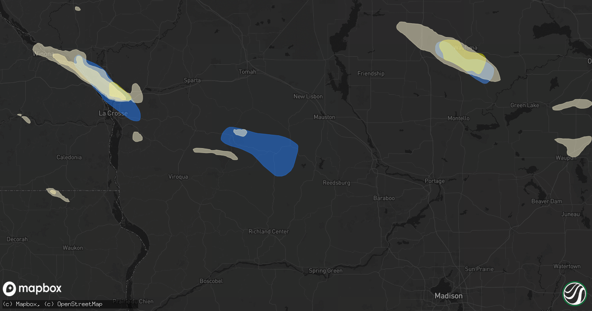 Hail map in Wonewoc, WI on August 18, 2026