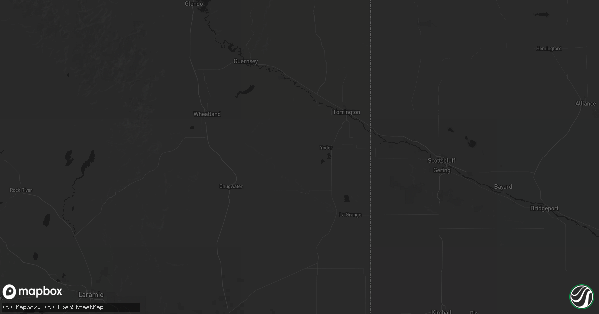 Hail map in Yoder, WY on August 18, 2026