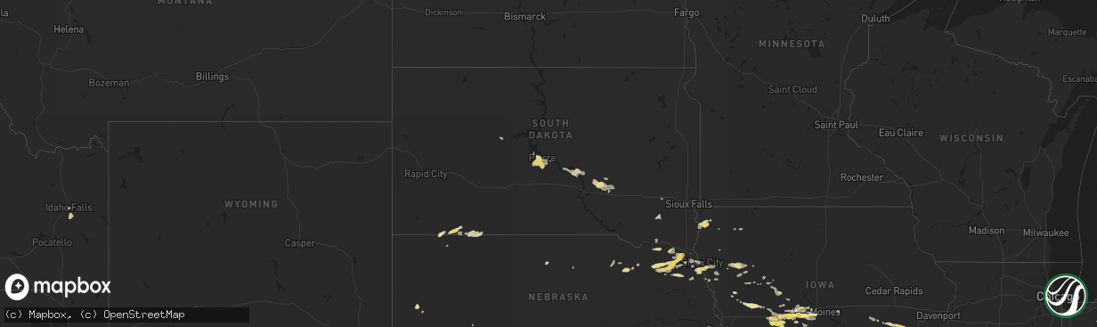 Hail map in South Dakota on August 19, 2014