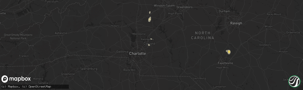 Hail map in Concord, NC on August 19, 2015