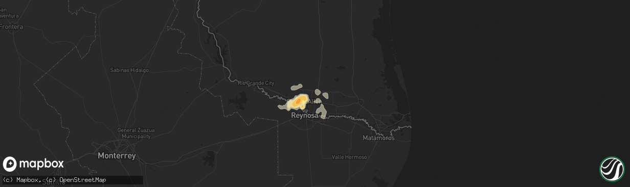 Hail map in Edinburg, TX on August 19, 2015