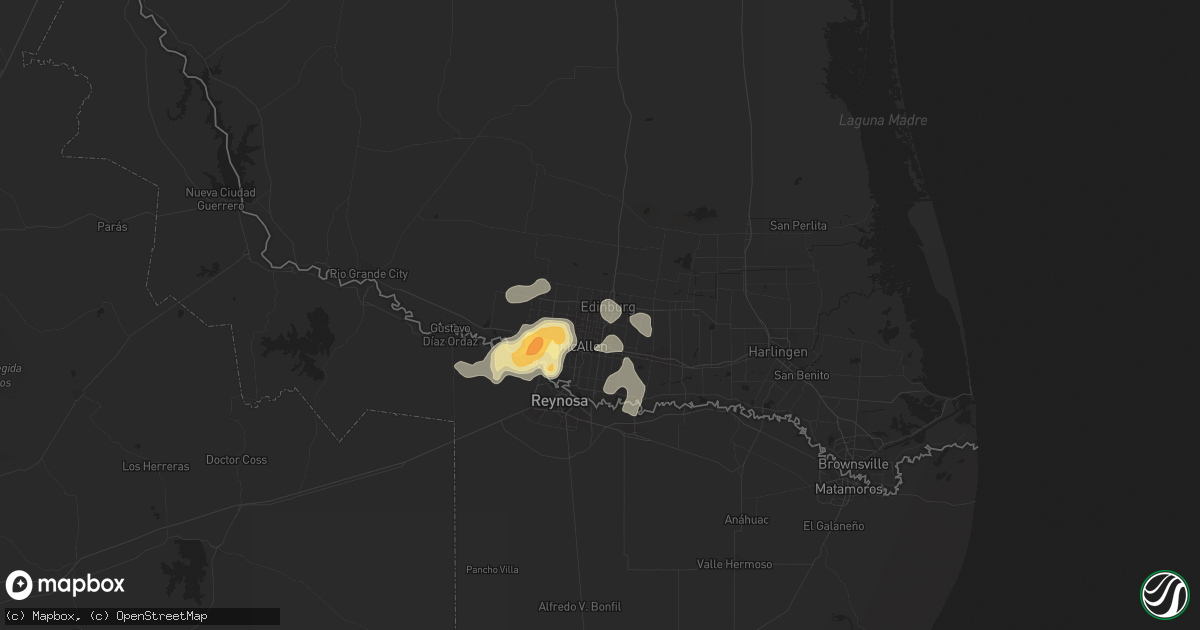 Hail map in Edinburg, TX on August 19, 2015