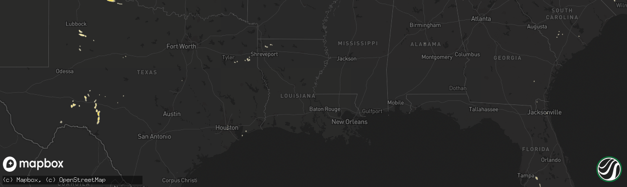 Hail map in Louisiana on August 19, 2015