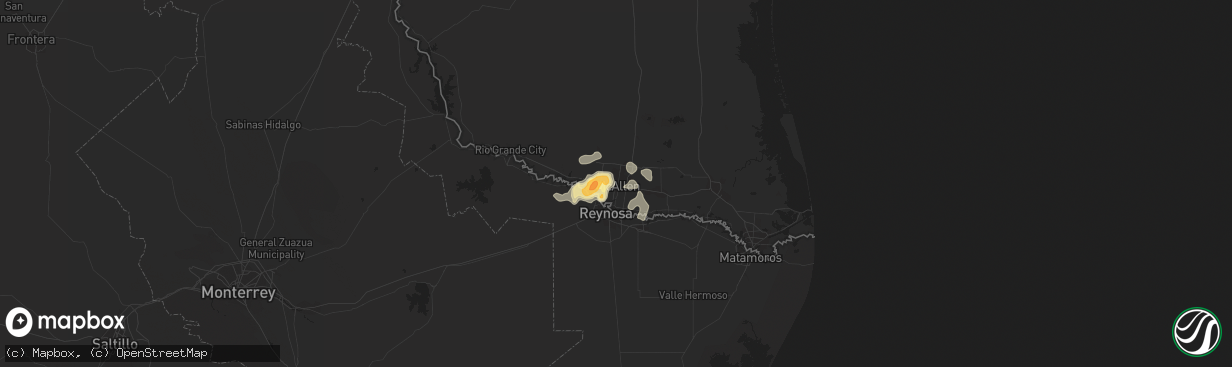 Hail map in Mcallen, TX on August 19, 2015