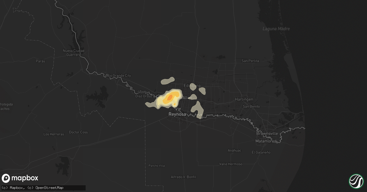 Hail map in Mcallen, TX on August 19, 2015