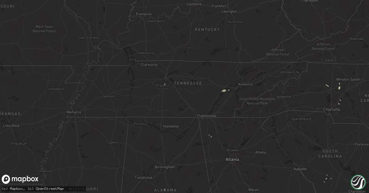 Hail map in Tennessee on August 19, 2015