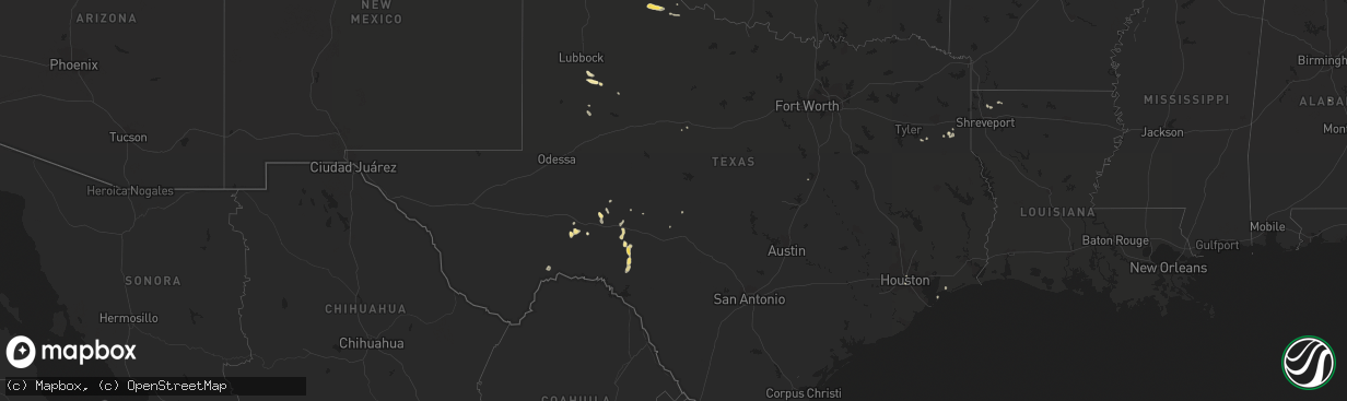 Hail map in Texas on August 19, 2015