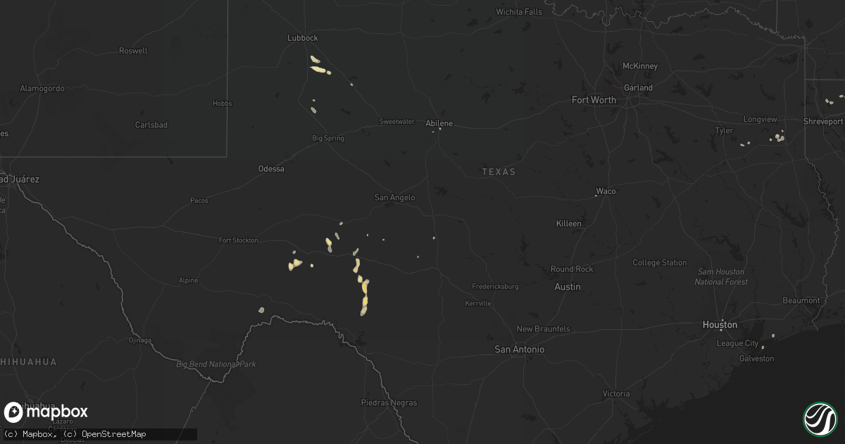 Hail map in Texas on August 19, 2015
