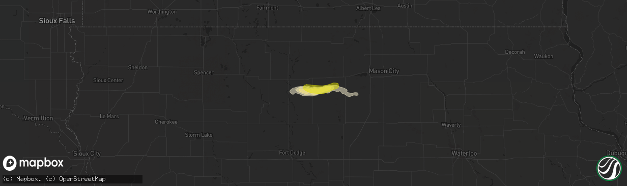 Hail map in Corwith, IA on August 19, 2016