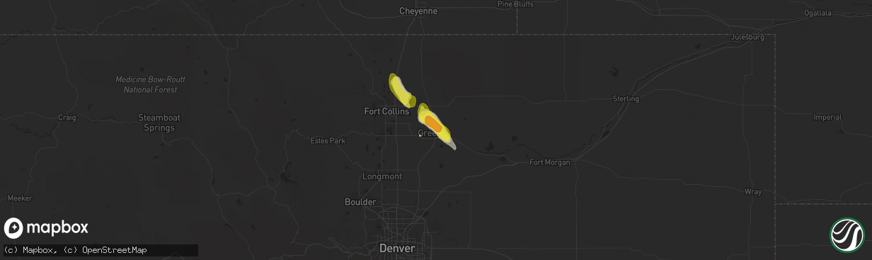 Hail map in Greeley, CO on August 19, 2016