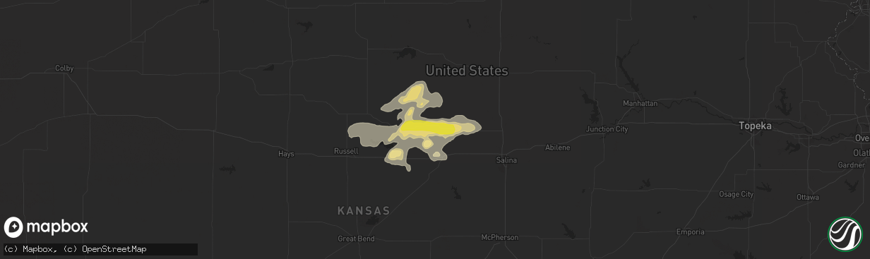 Hail map in Lincoln, KS on August 19, 2016