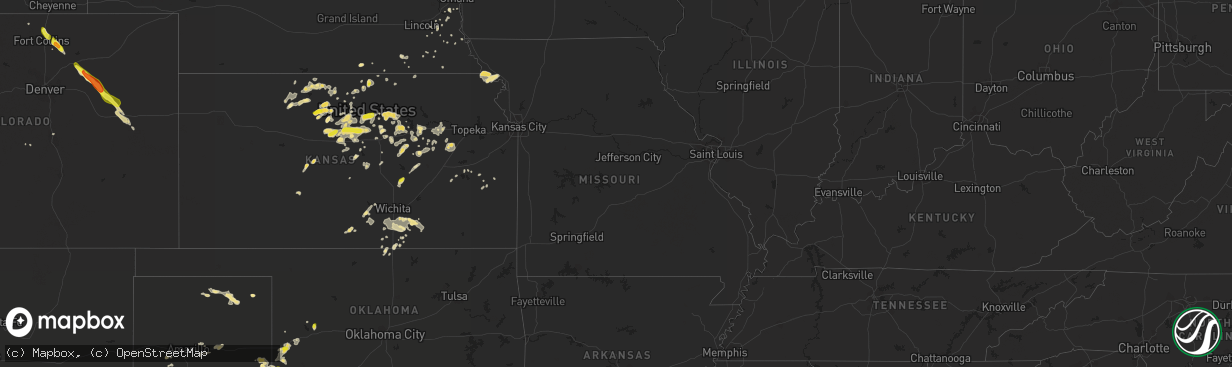 Hail map in Missouri on August 19, 2016