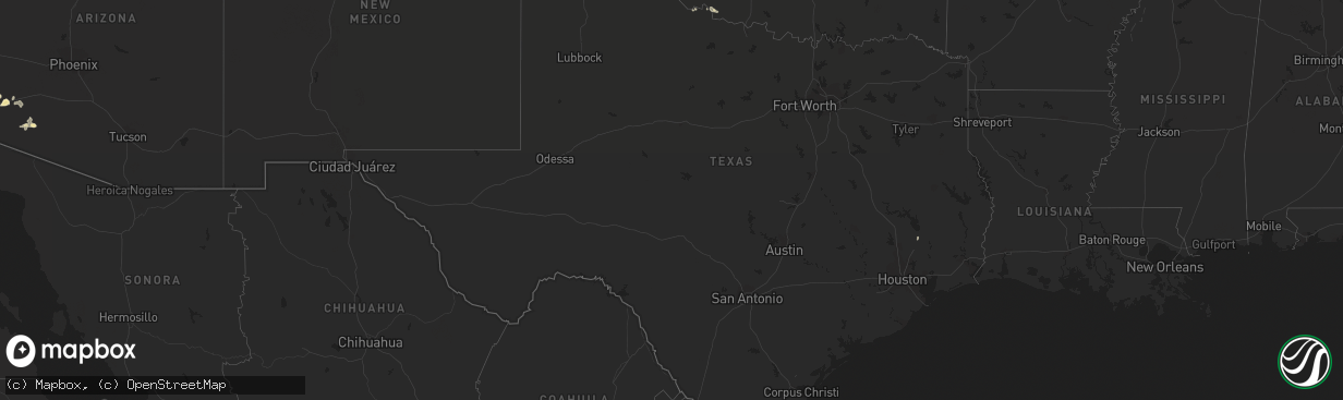 Hail map in Texas on August 19, 2016