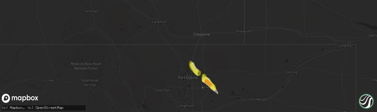 Hail map in Wellington, CO on August 19, 2016