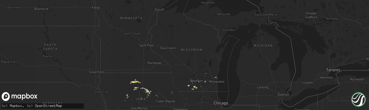 Hail map in Wisconsin on August 19, 2016