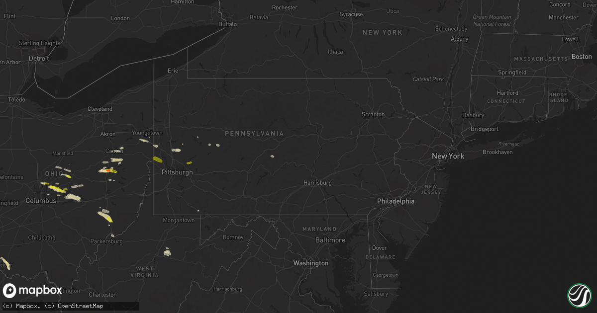 Hail map in Pennsylvania on August 19, 2017
