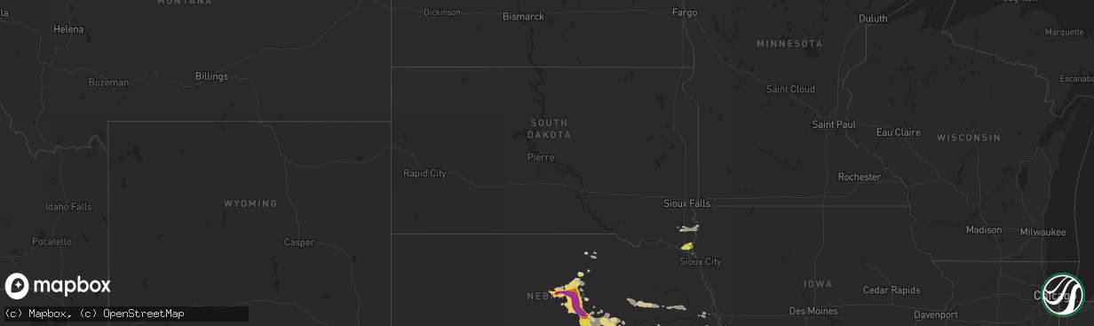 Hail map in South Dakota on August 19, 2017