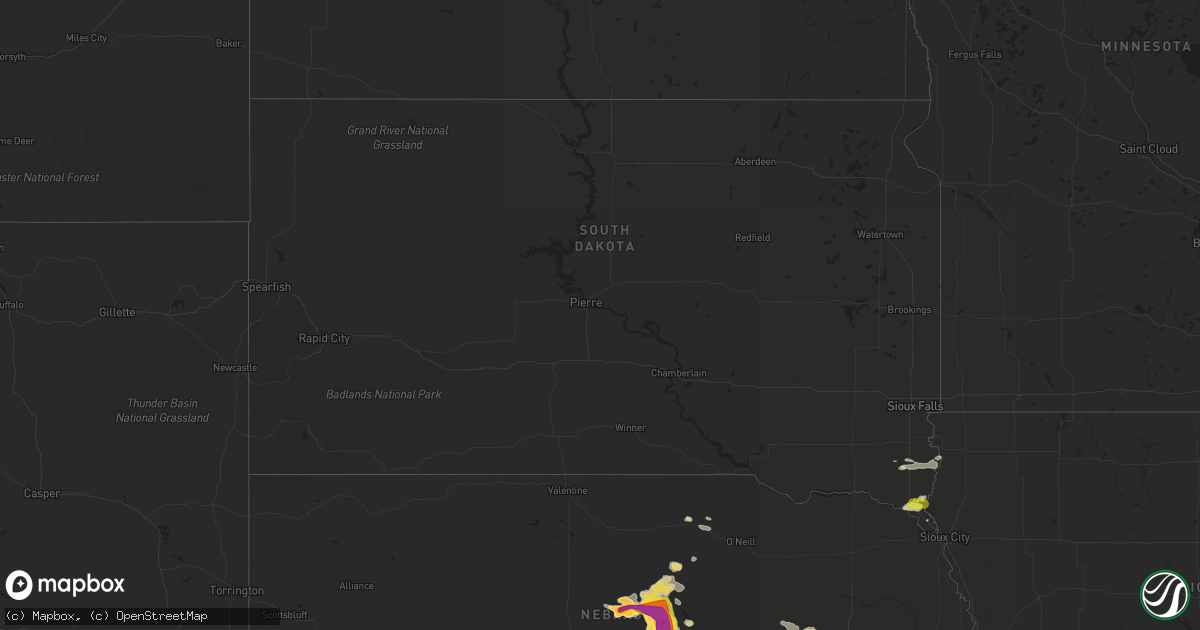 Hail map in South Dakota on August 19, 2017