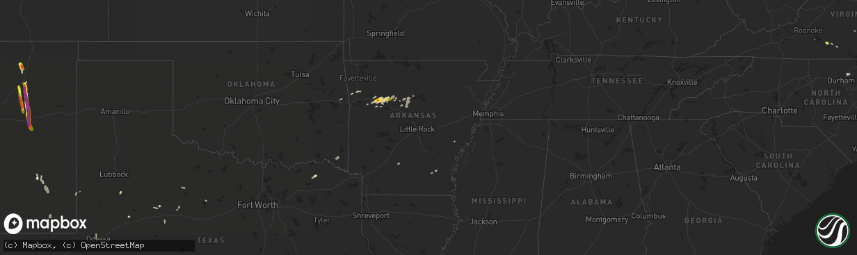 Hail map in Arkansas on August 19, 2018