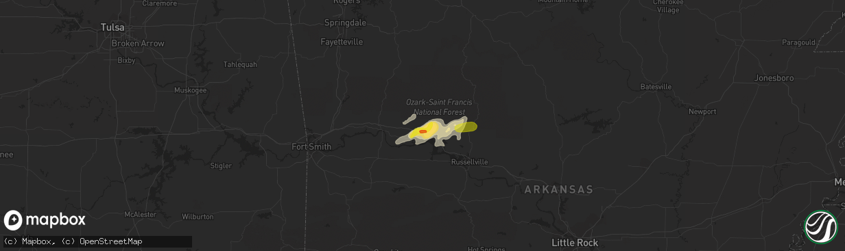 Hail map in Clarksville, AR on August 19, 2018