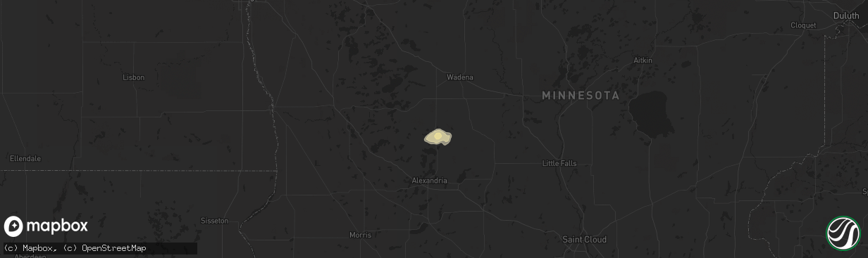 Hail map in Parkers Prairie, MN on August 19, 2018