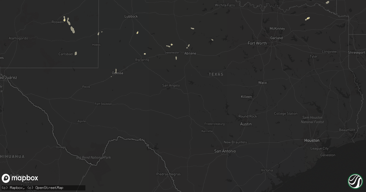 Hail map in Texas on August 19, 2018